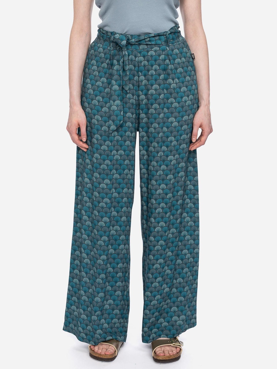 ATO Berlin | Soepele broek Benna, petrol teal groen retro patroon