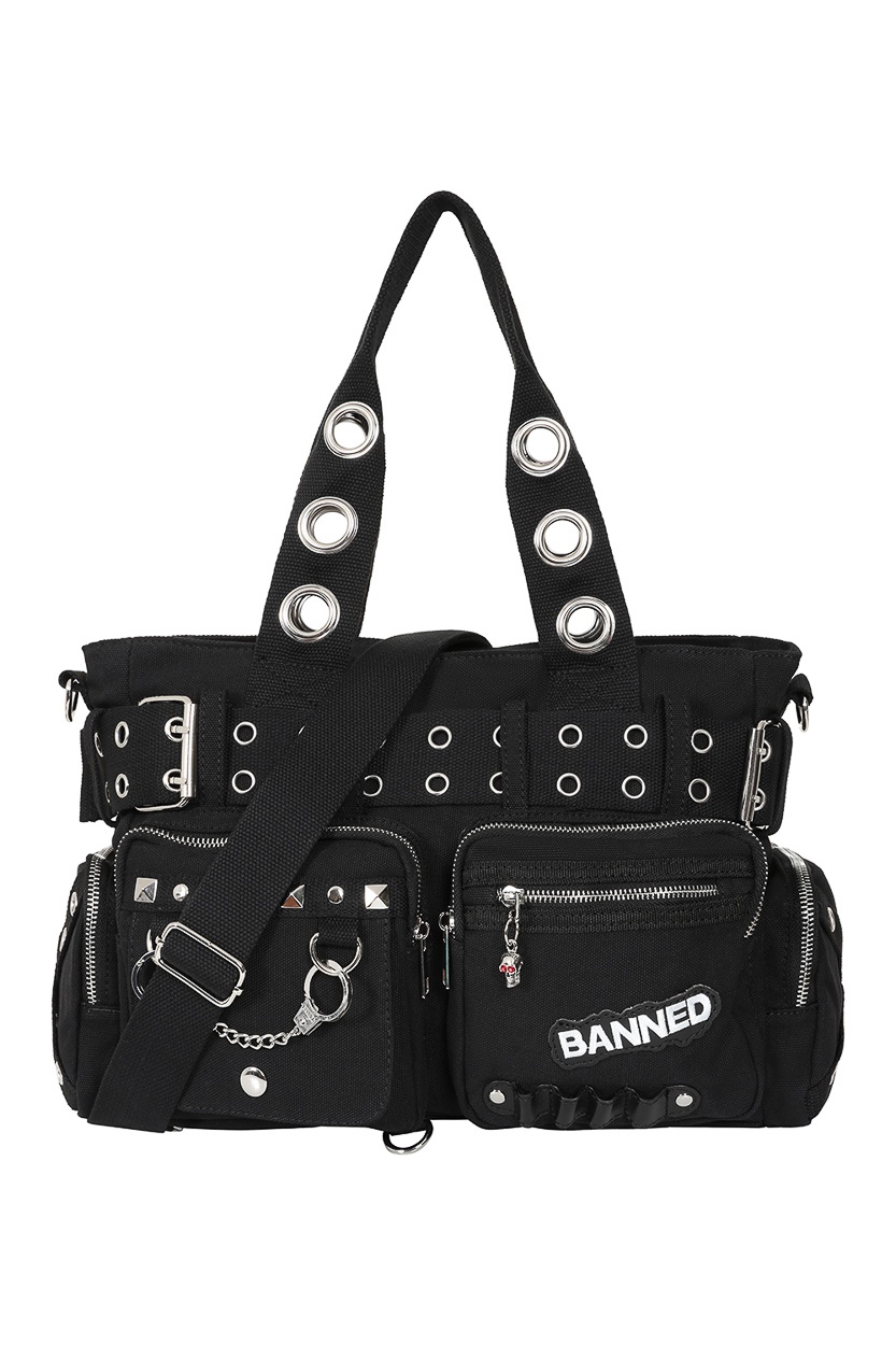 Banned | Hand-schoudertas Revenge zwart met metalen punk details Banned | Hand-schoudertas Revenge zwart met metalen punk details