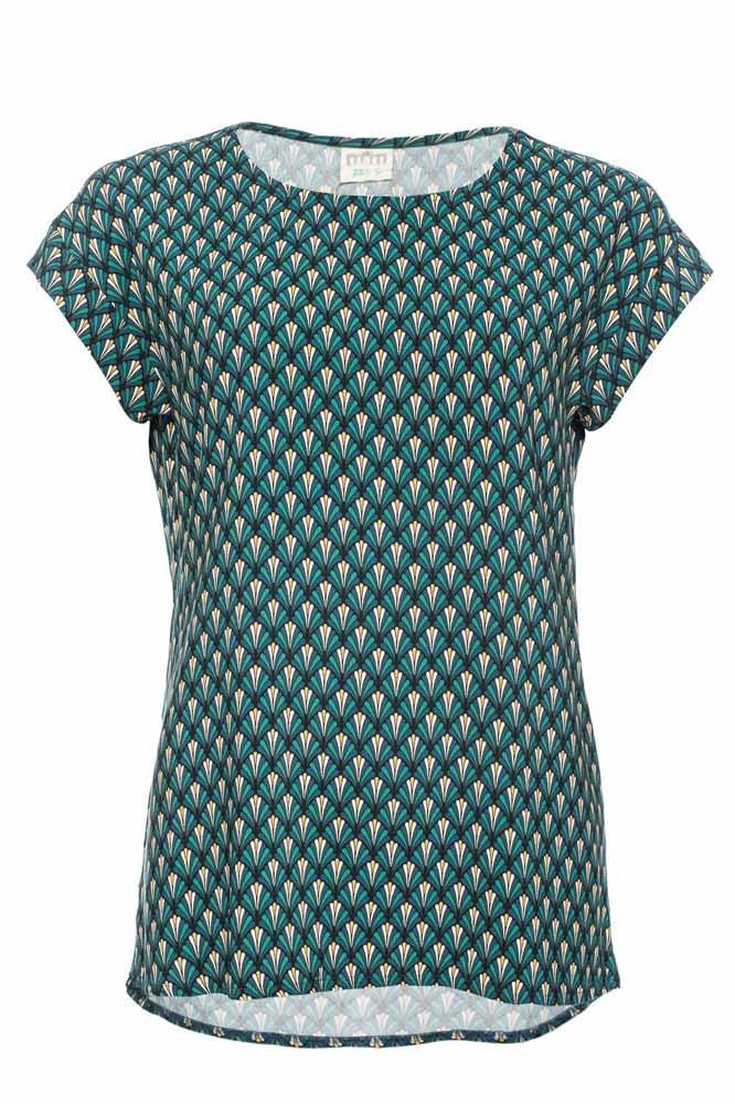 ATO Berlin | Shirt Leandra petrol blauw grafisch bladmotief ATO Berlin | Shirt Leandra petrol blauw grafisch bladmotief