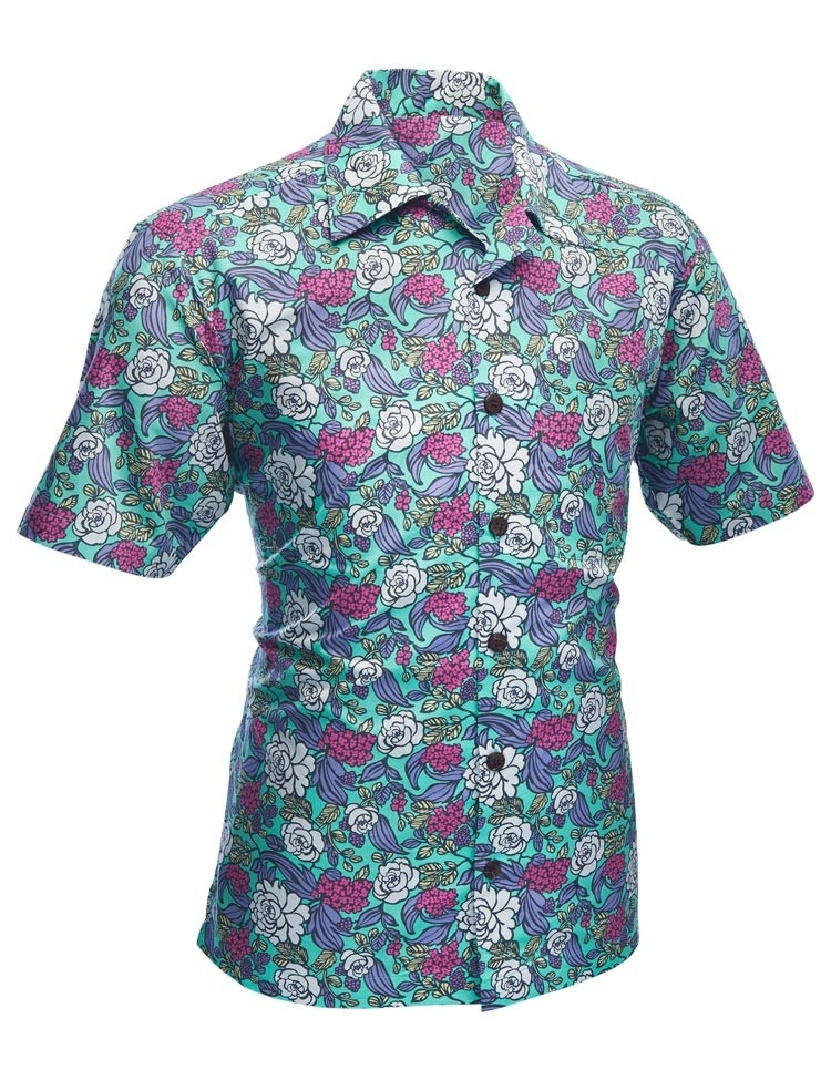 Overhemd korte mouw Surfer Flowers turquoise Overhemd korte mouw Surfer Flowers turquoise