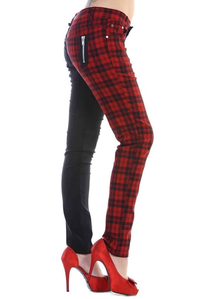 Skinny half zwart half rode Tartan Skinny half zwart half rode Tartan