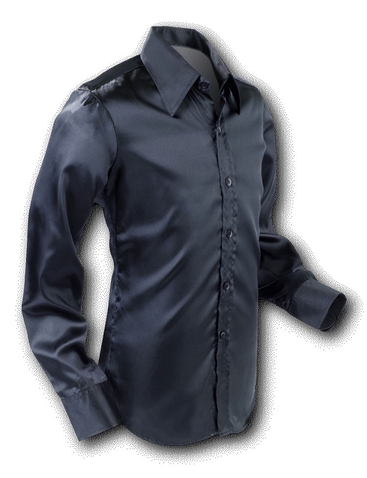 Overhemd 70s Basic Black-Satin Overhemd 70s Basic Black-Satin