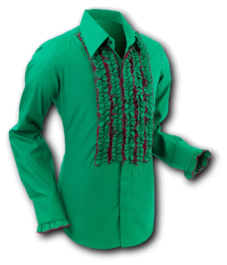 Chenaski | Overhemd ruche, green dark-red trim Chenaski | Overhemd ruche, green dark-red trim