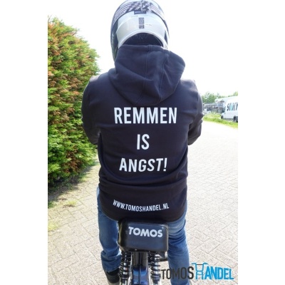 Tomos Hoodie wheelie met tekst - Gas op die Krukas! Tomos Hoodie wheelie met tekst - Gas op die Krukas!