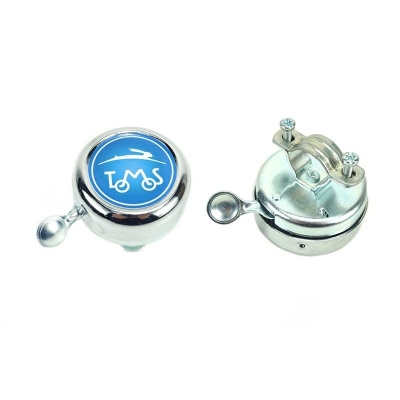 Bel Tomos chroom met logo Foto van Bel Tomos chroom met logo