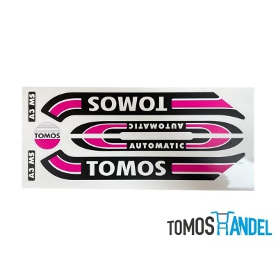 Stickerset Tomos S25 A3 paars / zwart classic mat afwerking Foto van Stickerset Tomos S25 A3 paars / zwart classic mat afwerking