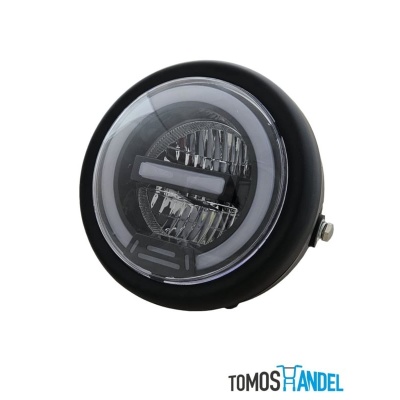 LED koplamp met angel eye 165mm mat zwart Foto van LED koplamp met angel eye 165mm mat zwart