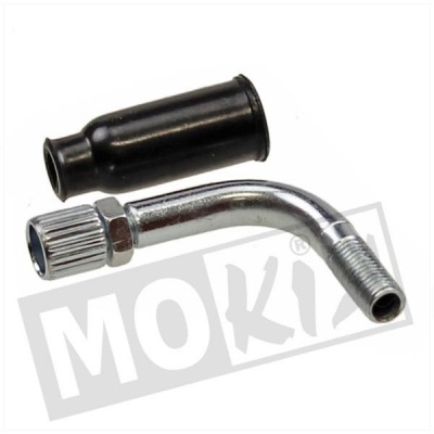 Gasstelbocht 90 graden met stelbout en rubber Foto van Gasstelbocht 90 graden met stelbout en rubber