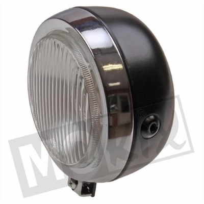 Koplamp rond metalen achterkant zwart Foto van Koplamp rond metalen achterkant zwart