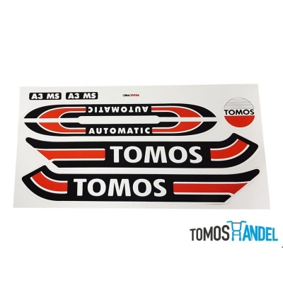 Stickerset Tomos S25 A3 rood / zwart classic Foto van Stickerset Tomos S25 A3 rood / zwart classic