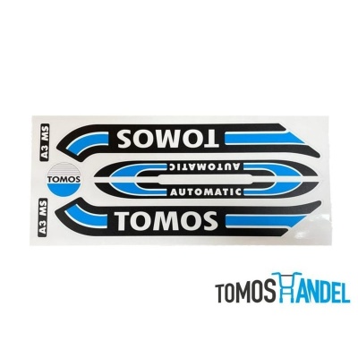 Stickerset Tomos S25 A3 blauw / zwart classic mat afwerking Foto van Stickerset Tomos S25 A3 blauw / zwart classic mat afwerking