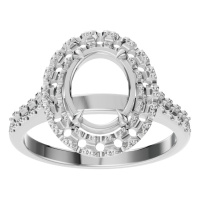 Afbeelding van Peony 14K White 9x7 mm Oval Pave-Style Ring Mounting