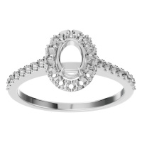 Afbeelding van Peony 14K White 6x4 mm Oval Pave-Style Ring Mounting