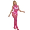 Subblime Fishnet & Lace Crotchless w/ High Neck, Pink