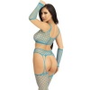 Leg Avenue Crop Top Stockings Gloves Set Blue