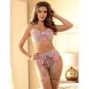 Subblime Bra & Panties with Garter Belt Floral Blue S/M
