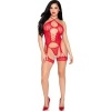 Leg Avenue 89338 Open Bodysuit Garter Set Red