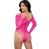 Leg Avenue Crystalized Long Sleeve Bodysuit Fuchsia
