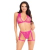 Leg Avenue Lace Bra & Garter Thong Set, Pink