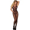 Subblime Fishnet Crotchless Bodystocking with Flower Print, Black