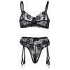 Sublime 3-Piece Lingerie Set Floral Black L/XL