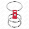 Kink Triple Metal Penis Ring 3.7 Cm to 5 Cm Connected with Red Leather