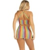Leg Avenue Rainbow Striped Wrap Halter Mini Dress