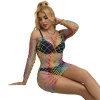 Subblime Rainbow Long Sleeve Fishnet Dress, One Size