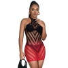 Subblime Red & Black Gradient Elastic Fishnet Dress