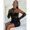 Subblime Fishnet Dress w/ Rhinestones, Black, One Size
