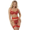Subblime Heart Print Bra & Thong & Garter Red L/XL