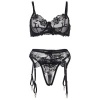 Sublime 3-Piece Lingerie Set Floral Black L/XL