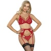 Subblime 3-Piece Set Bra + Thong + Lace Garter Red S/M