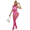 Subblime Fishnet & Lace Crotchless w/ High Neck, Pink