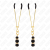 KINK Gold Thin Nipple Clamps With 3 Black Glass Beads 7cm