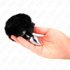 Kink Stainless Steel Plug 7x3cm Black Rabbit Tail 8cm