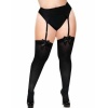 Leg Avenue Nylon Thigh Highs with Bow Plus Size Black