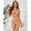 Subblime Bra & Thong & Garter Belt Floral Yellow S/M