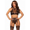 Afbeelding van Leg Avenue - Crop Top en Slip Met Jarretelkousen - Zwart