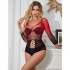 Subblime Red & Black Gradient Long Sleeve Fishnet Dress