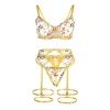 Subblime Bra & Thong & Garter Belt Floral Yellow S/M
