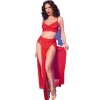 Chilirose Red Tulle Top Leggings Set Gold S