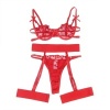 Subblime Heart Print Bra & Thong & Garter Red L/XL