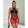 Subblime Red & Black Gradient Elastic Fishnet Dress