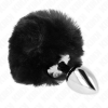 Kink Stainless Steel Plug 7x3cm Black Rabbit Tail 8cm