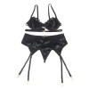 Subblime 3-Piece Set Bra + Thong + Lace Garter Black S/M