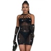 Subblime Fishnet Dress w/ Rhinestones, Black, One Size
