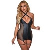 Subblime Sexy Mesh Dress Leather Black S/M