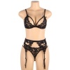 Subblime Three-Piece Set Bra, Garter Belt, Thong L/Xl