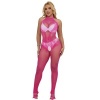 Subblime Fishnet & Lace Crotchless w/ High Neck, Pink